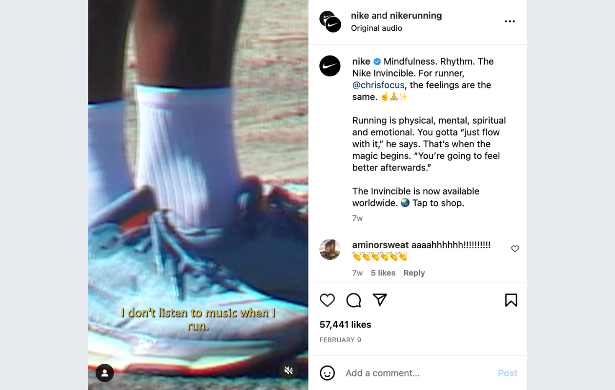 A screenshot with an instagram brand influencer campaign for nike with chris focus