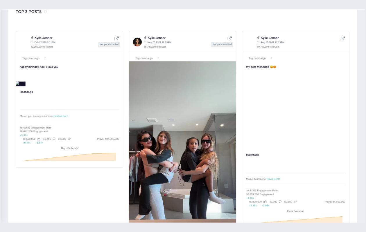 tiktok influencer marketing depicted through a screenshot from socialinsider with kylie jenner's tiktok