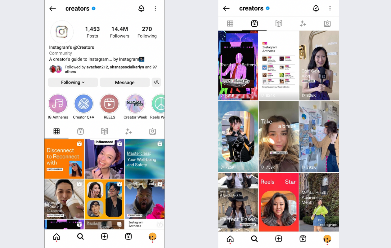 a screenshot from the creators' instagram account for instagram reels trends