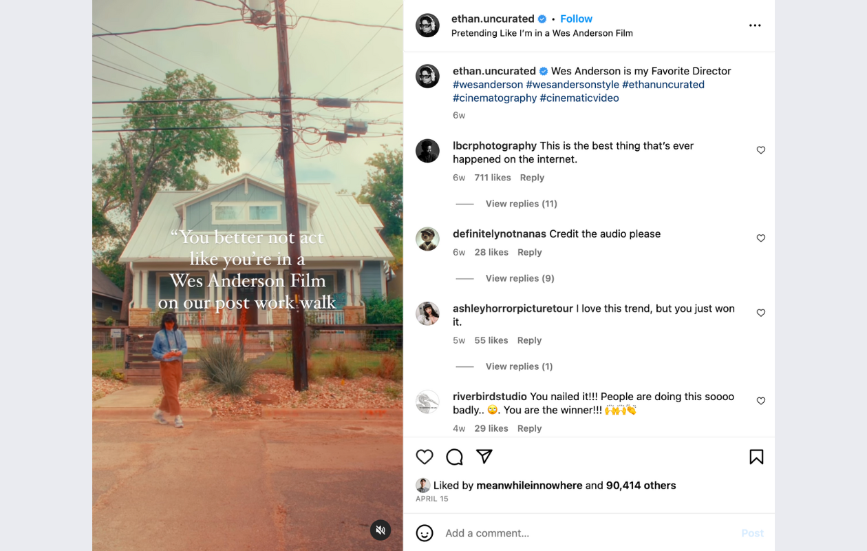 a screenshot with an instagram reel trend called wes anderson