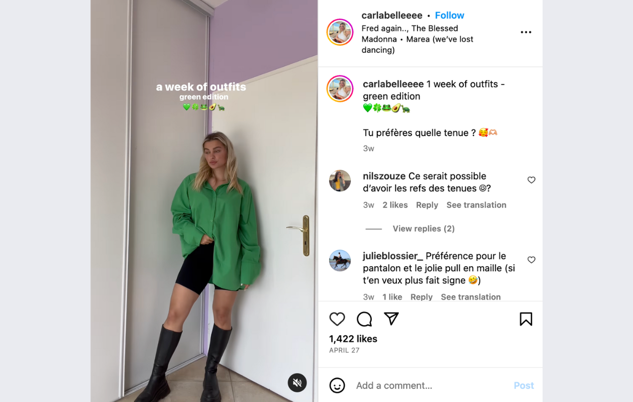 a screenshot from instagram with an instagram reel trend called marea