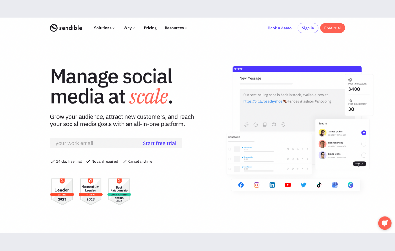 A screenshot from sendible website