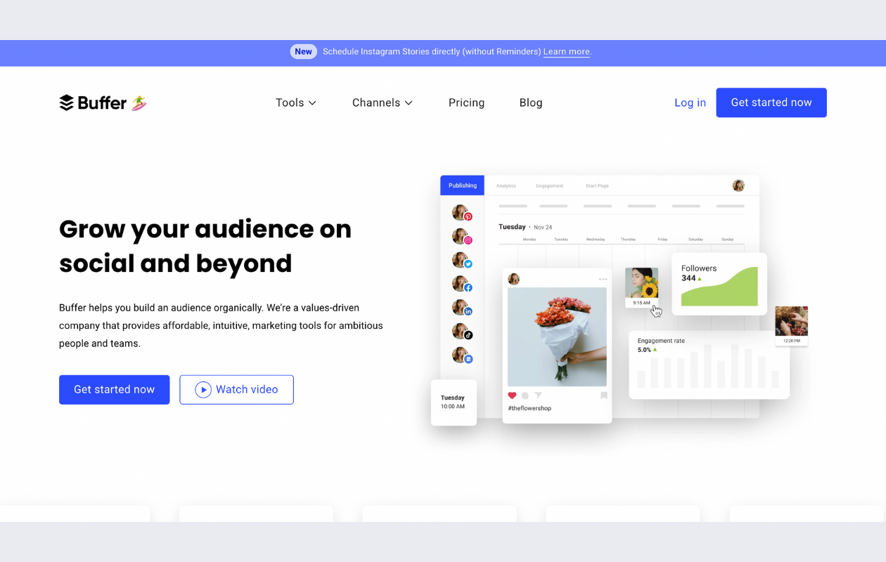 screenshot from buffer main page for twitter analytics tools article