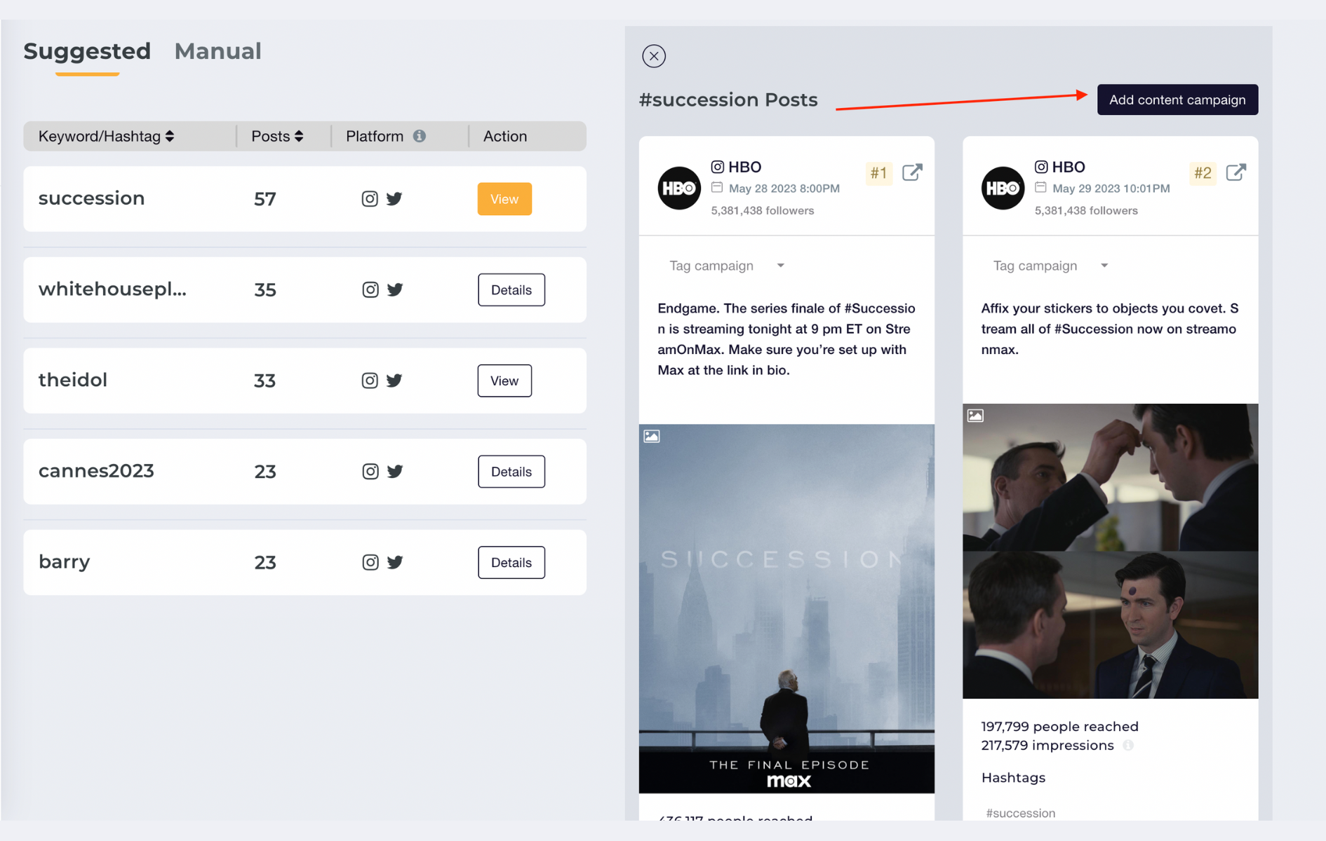 Add a suggested campaign to your list