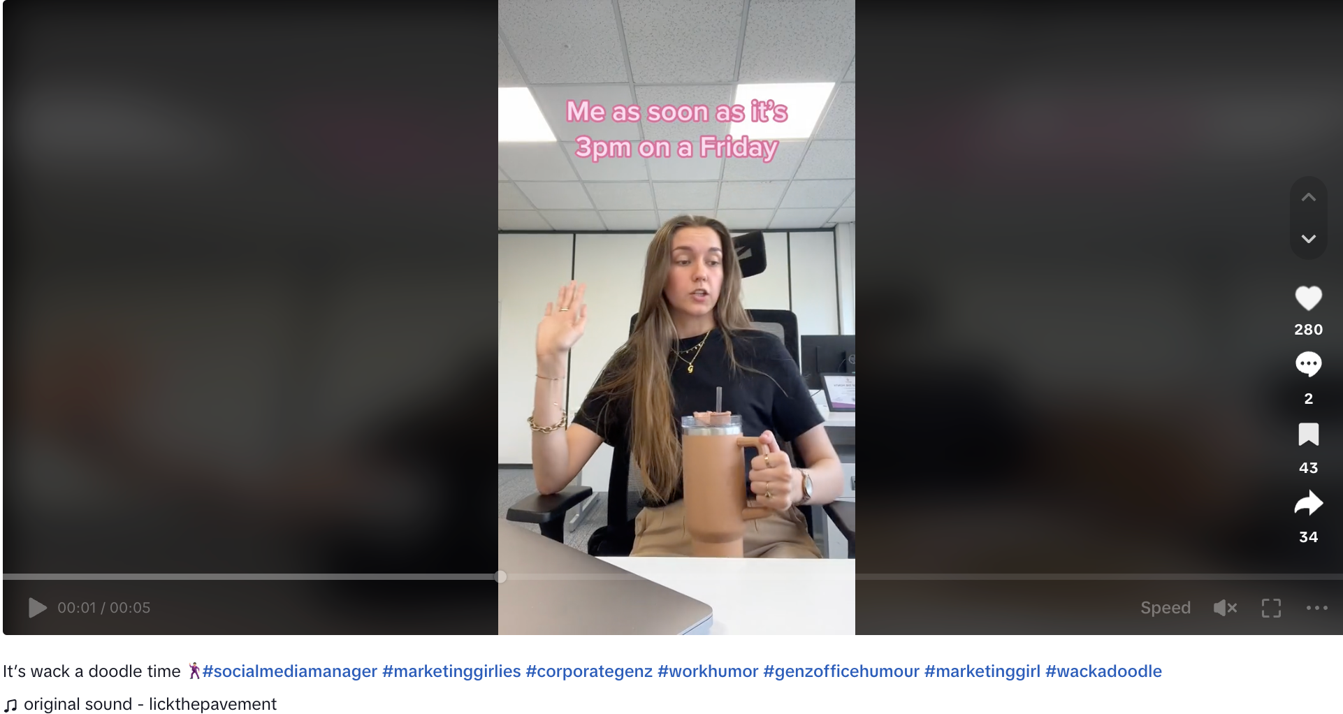it's whack-a-doodle time trend on tiktok with a video of a girl in her office