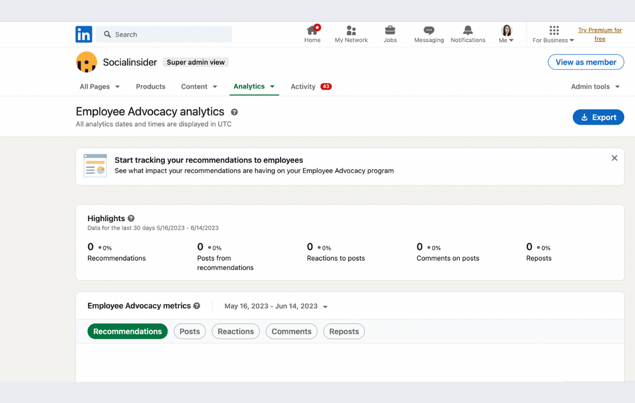 screenshot from native linkedin analytics with employee advocacy analytics