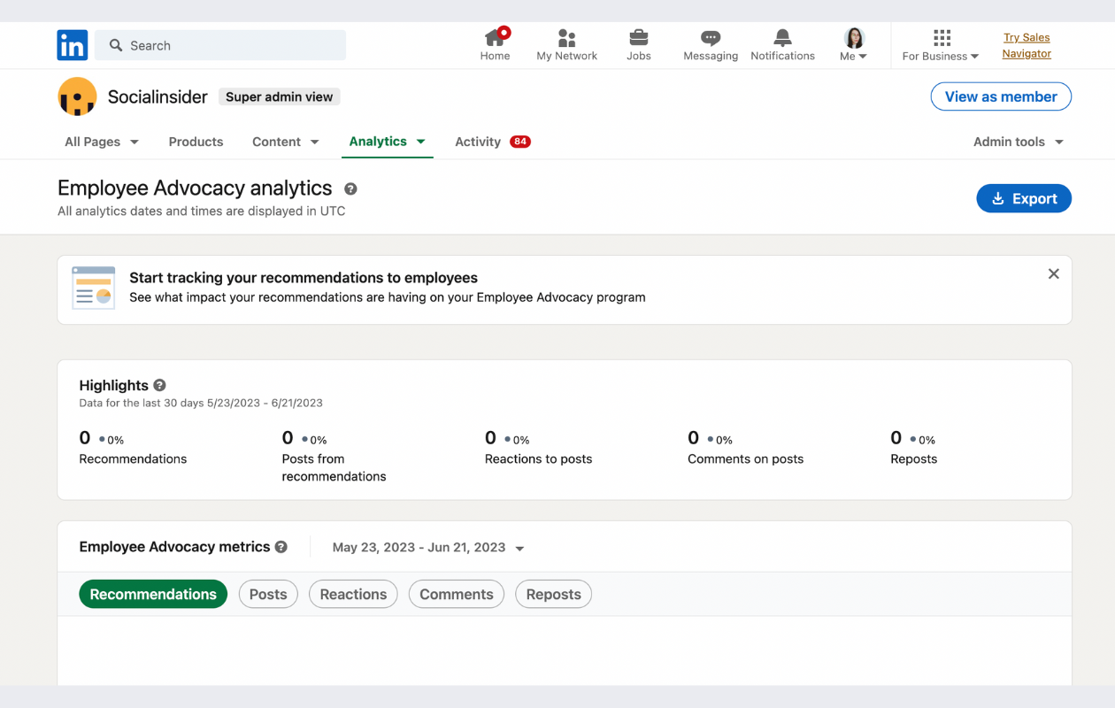 screenshot from linkedin's native analytics with employees advocacy program