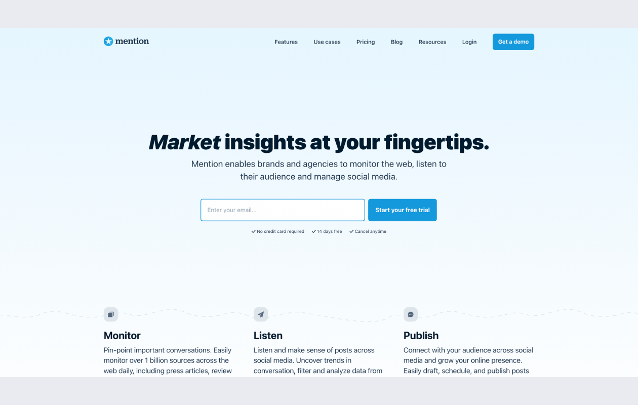 screenshot from the main page of mention for facebook analytics tools article