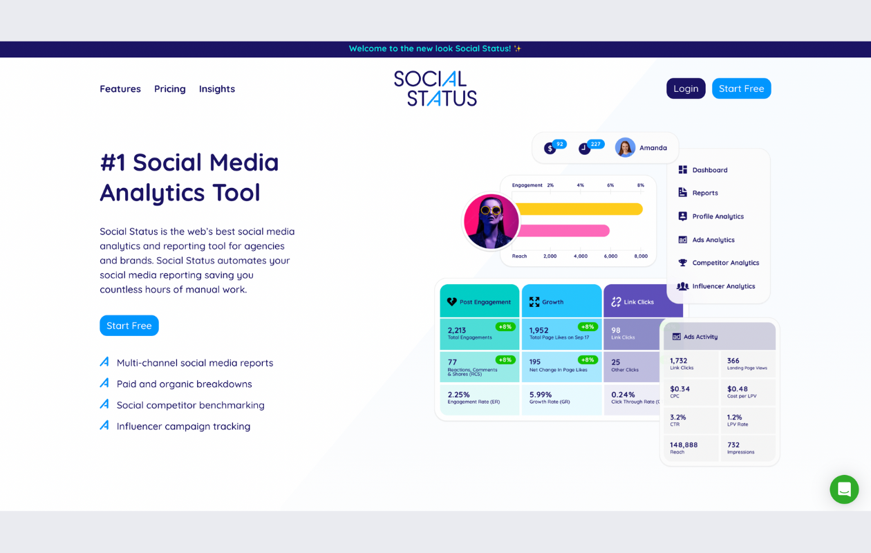 a screenshot with the main page of the linkedin analytics tool social status