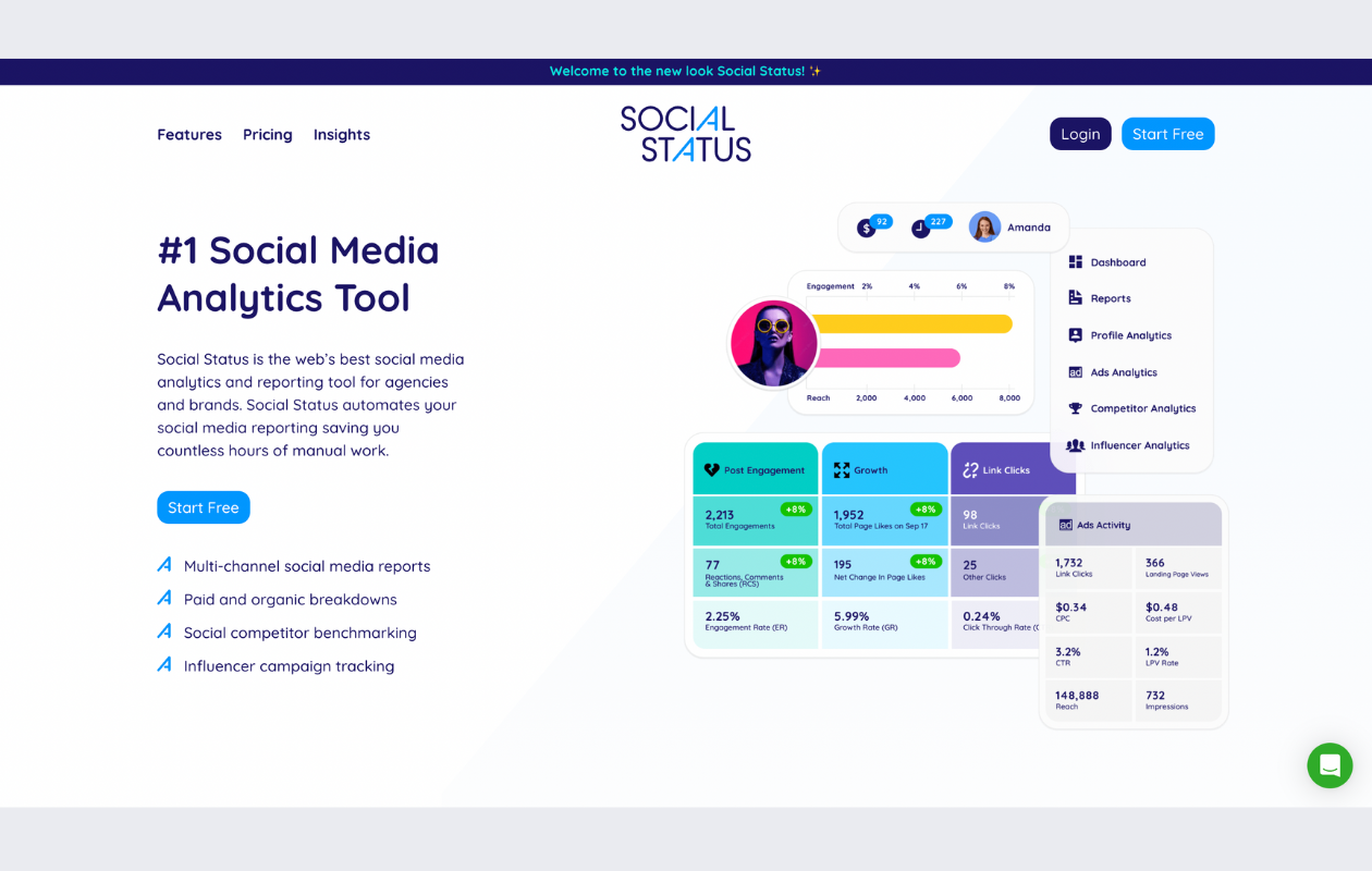 screenshot from the main page of social status for facebook analytics tools article