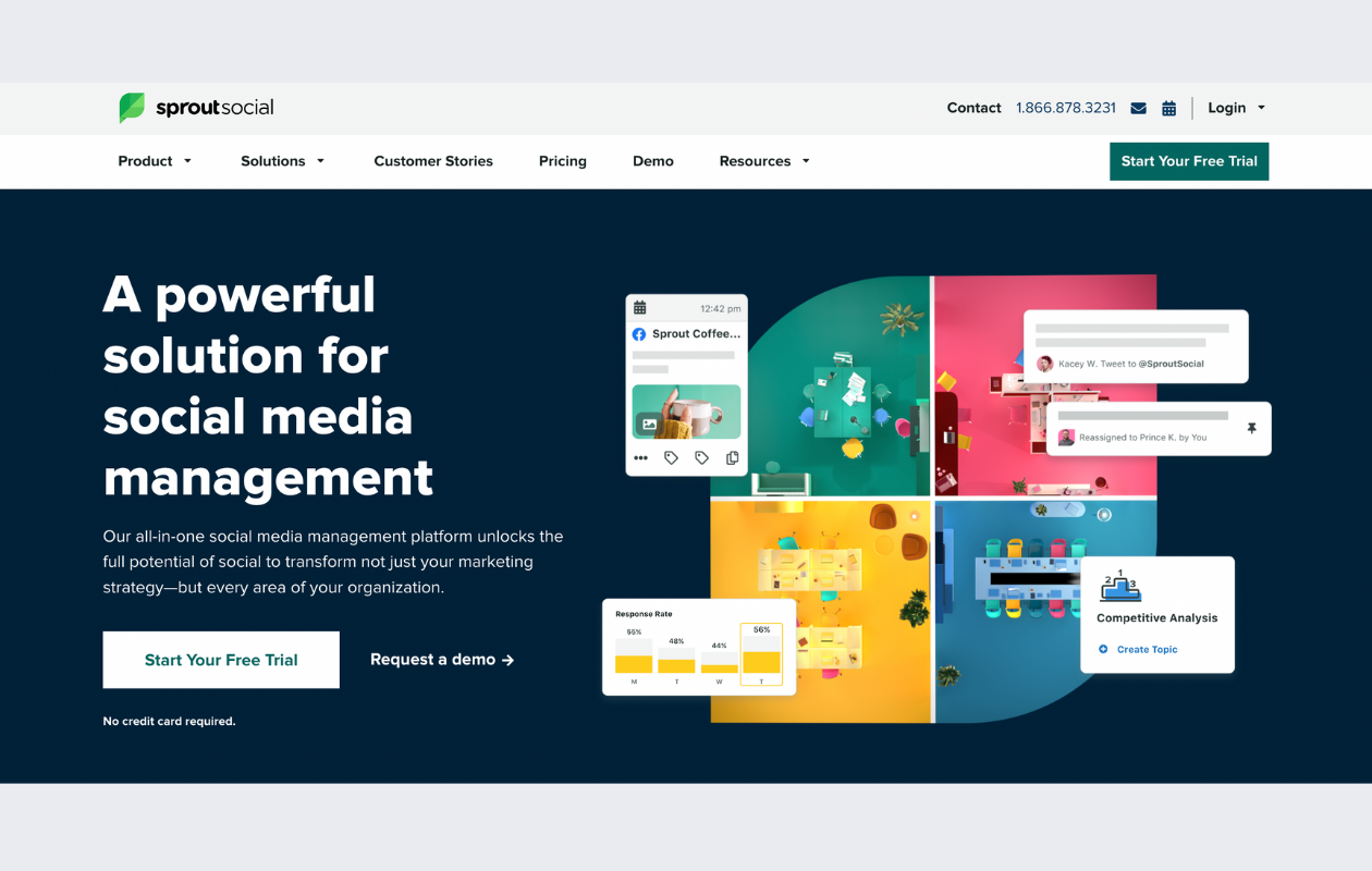 a screenshot with the main page of the linkedin analytics tool sproutsocial