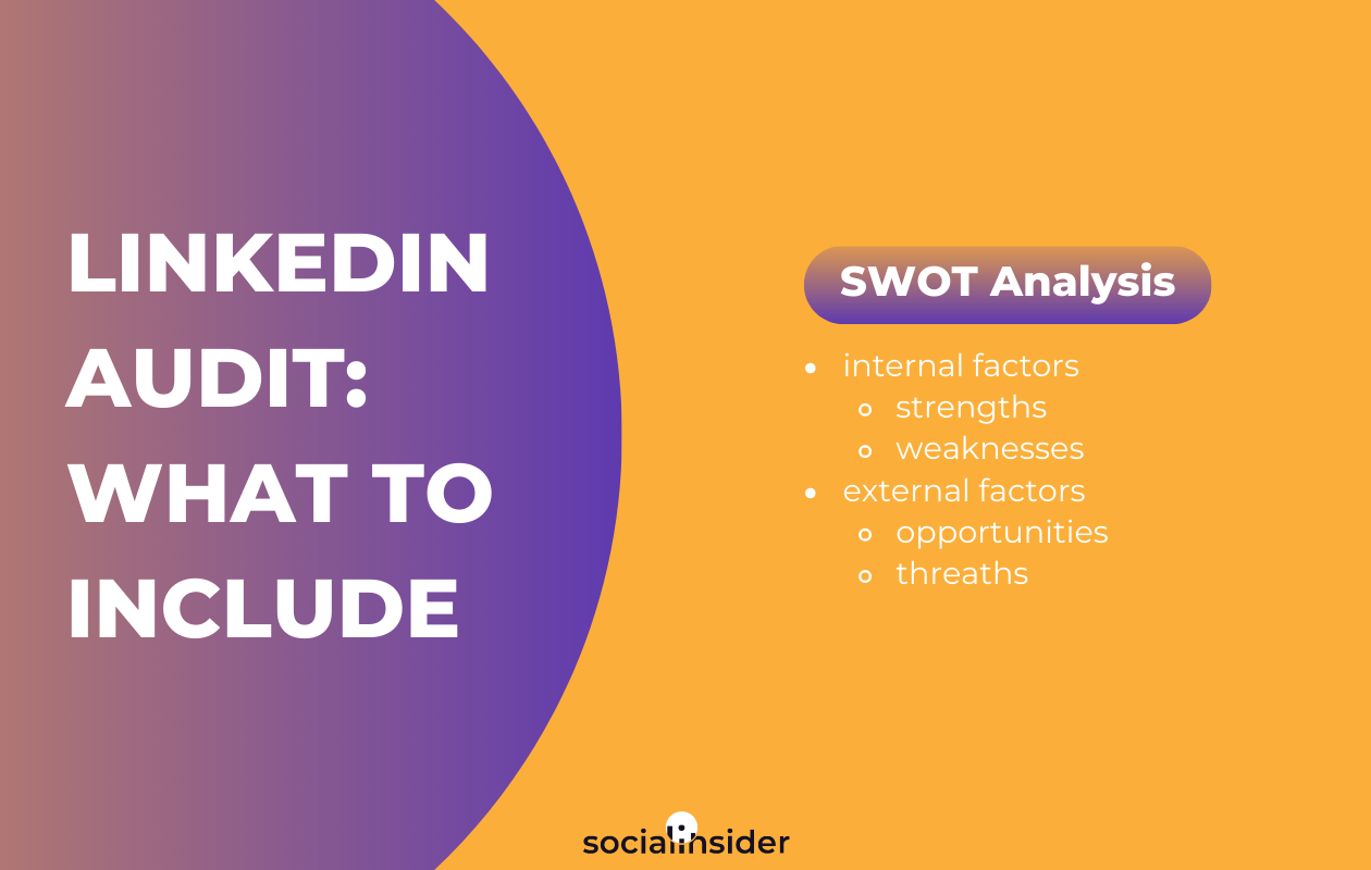 infographic with linkedin audit what to include, showing a swot analysis