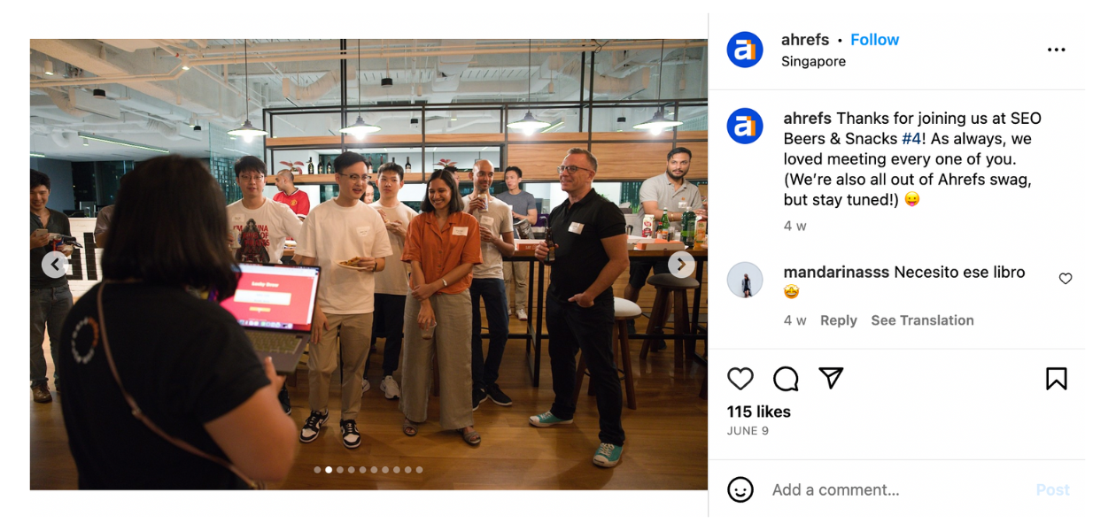 This is an example of one of Ahrefs' Instagram posts.