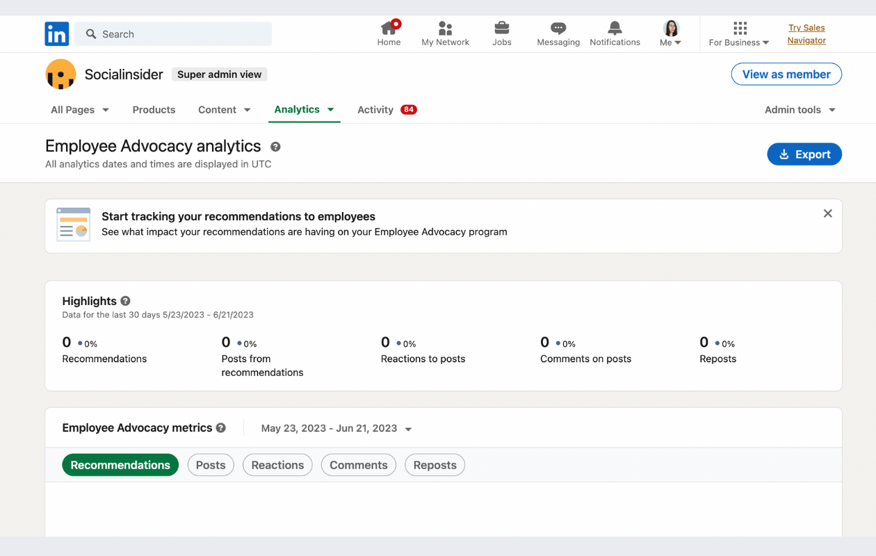 screenshot from linkedin native analytics with employee advocacy analytics