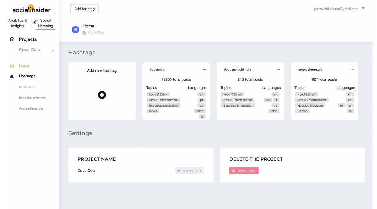 socialinsider social listening hashtags