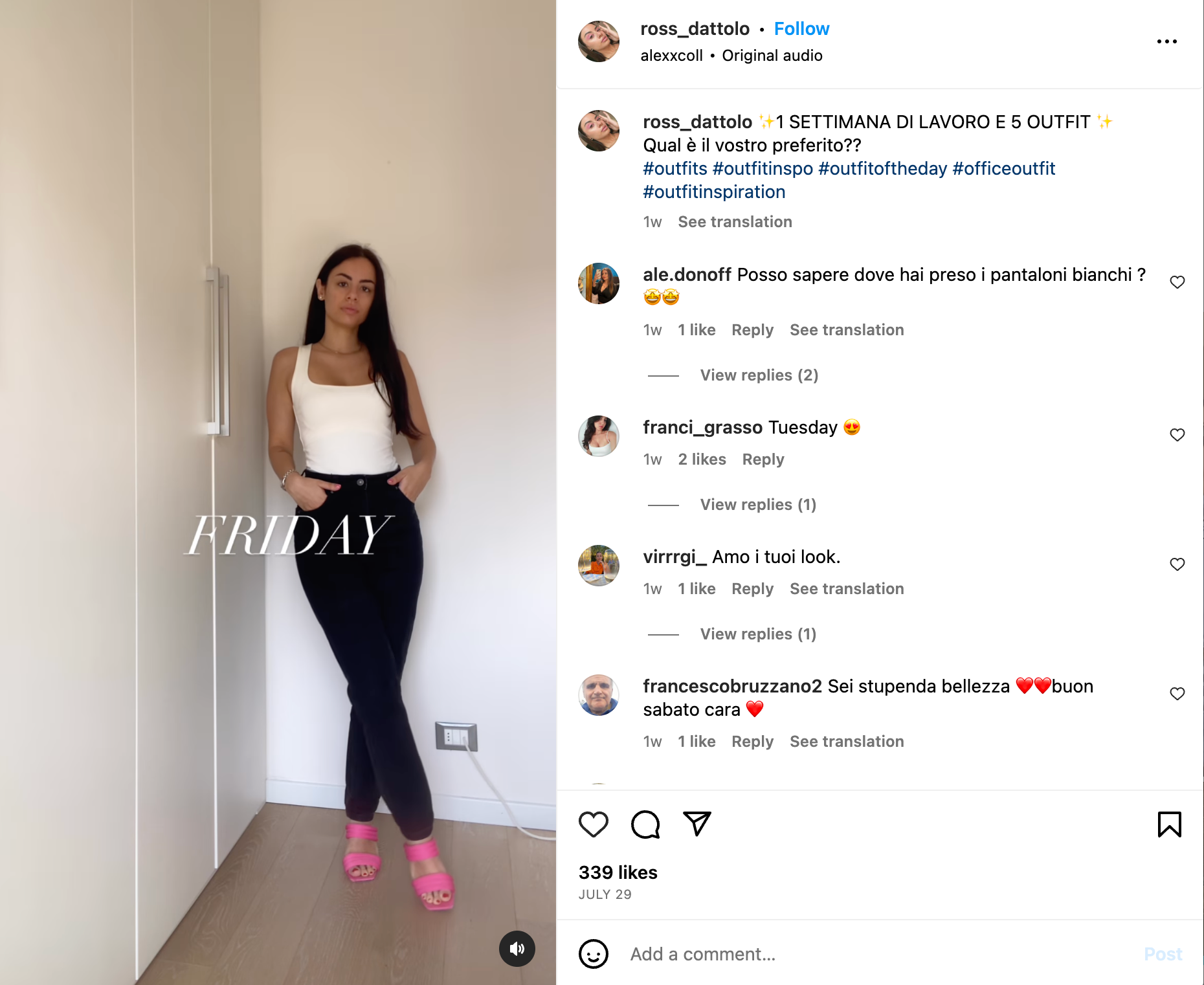 screenshot from a girl's instagram photo showing her outfit for friday