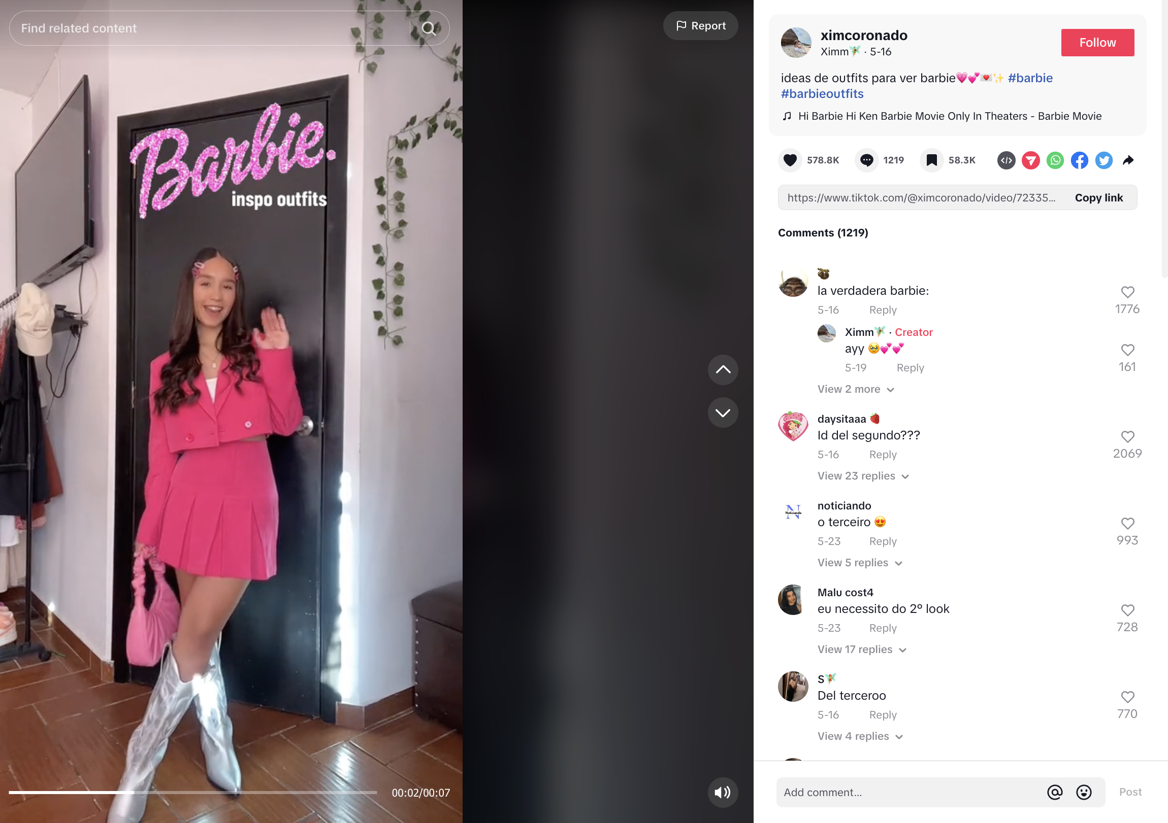 screenshot from a girl's tiktok showcasing her pink outfit