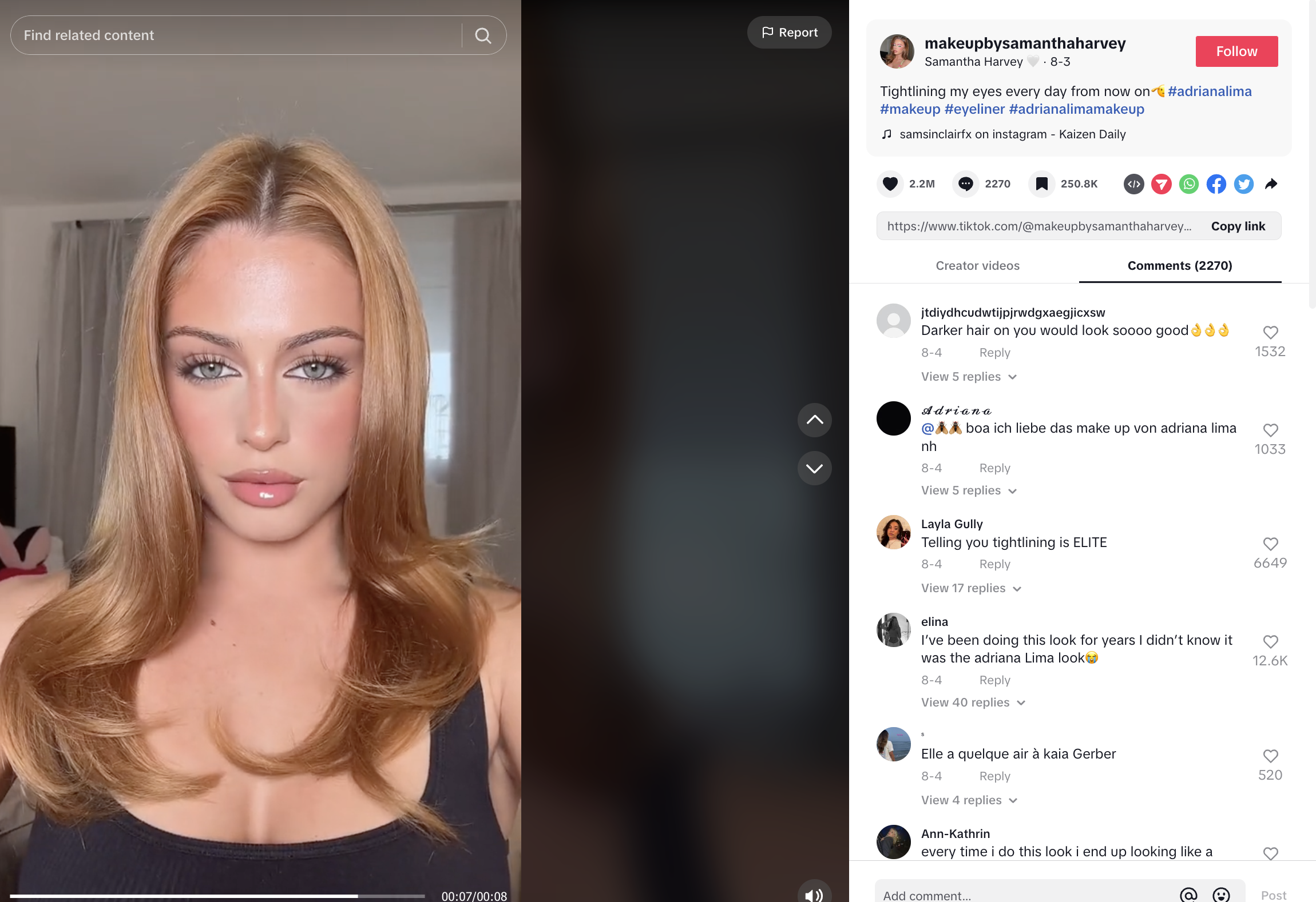 screenshot from tiktok with a make-up transformation of a girl