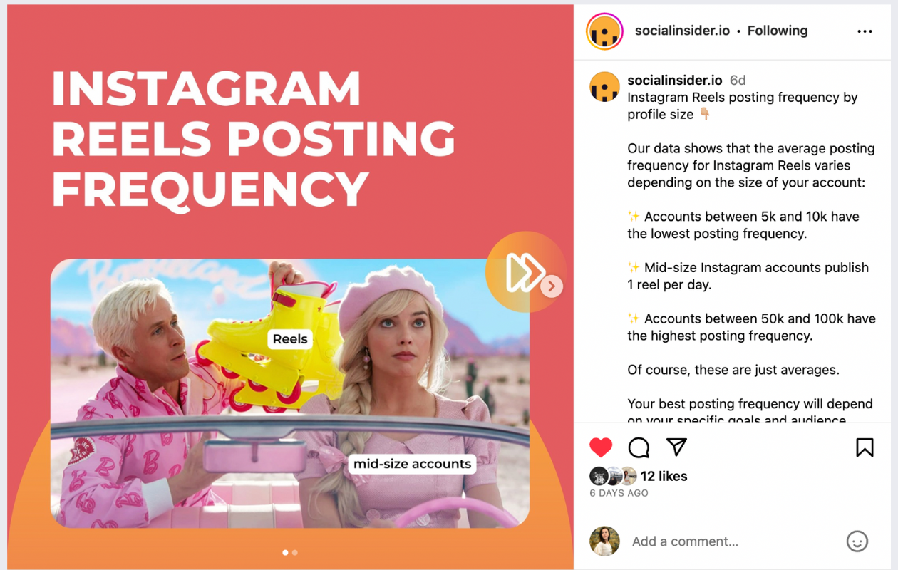 screenshot from socialinsider's instagram with a post with memes