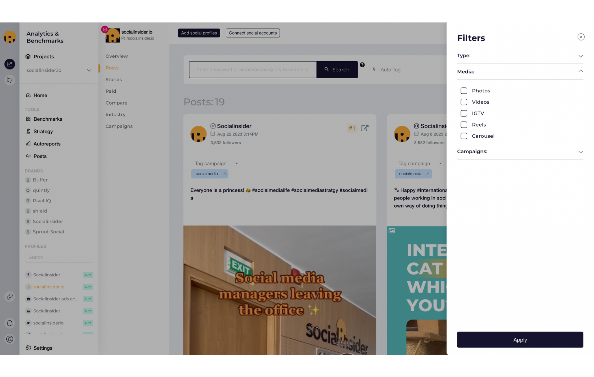 Filters in Socialinsider