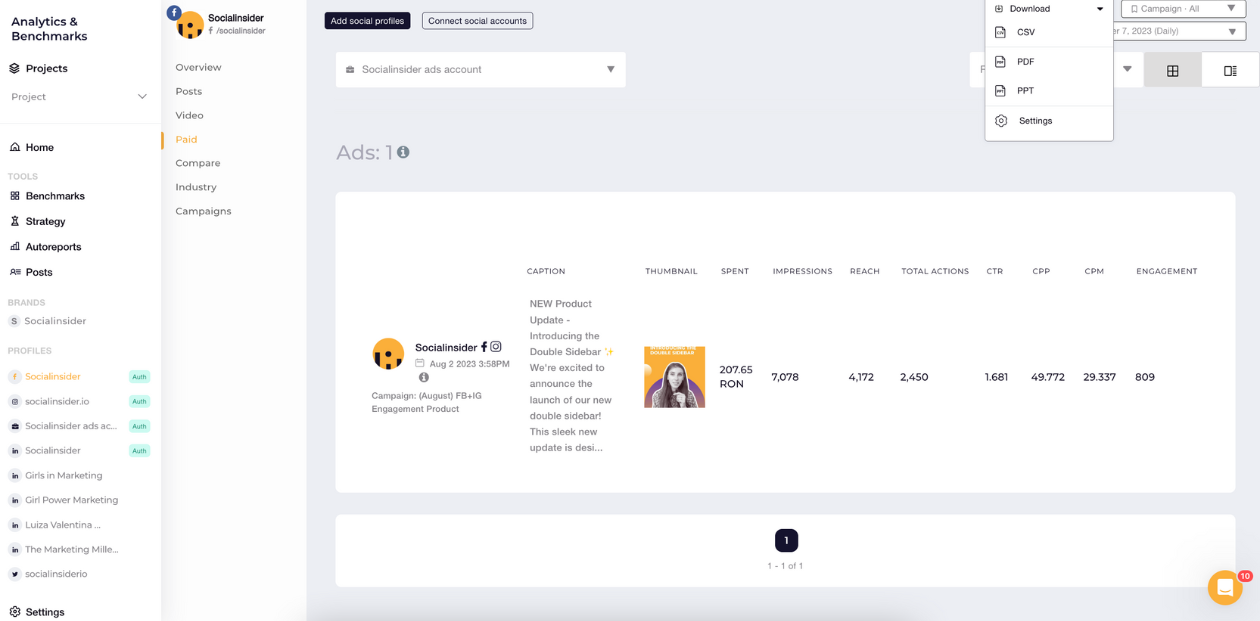 facebook paid ads report download socialinsider