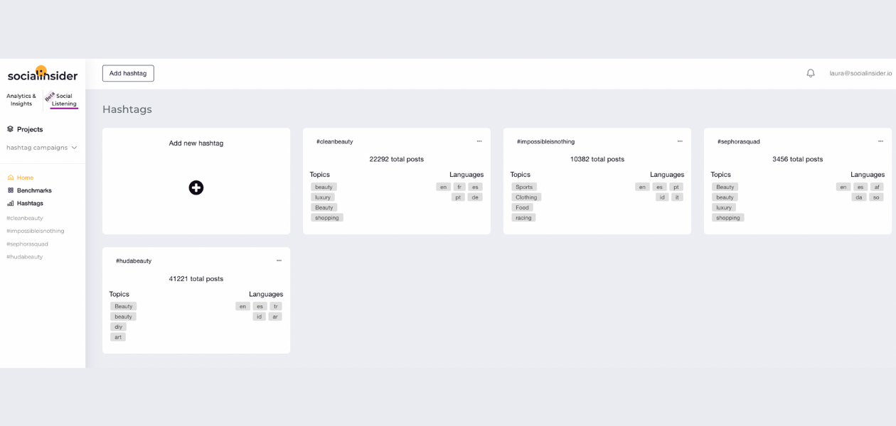 screenshot from socialinsider with creating a hashtag campaign