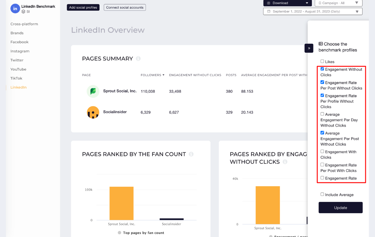 select metrics in socialinsider platform