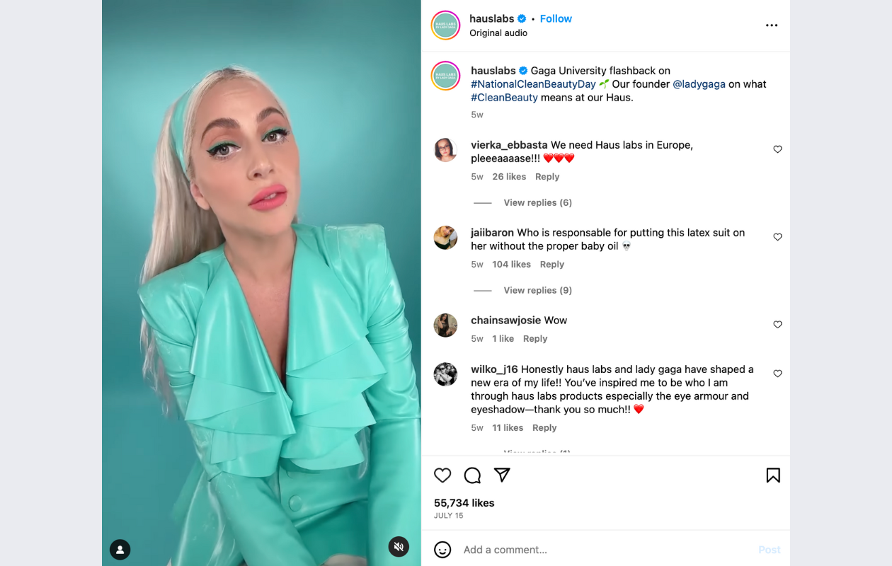 screenshot from hauslab' instagram with a post with lady gaga