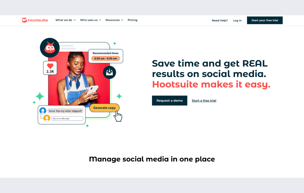 screenshot from hootsuite main page