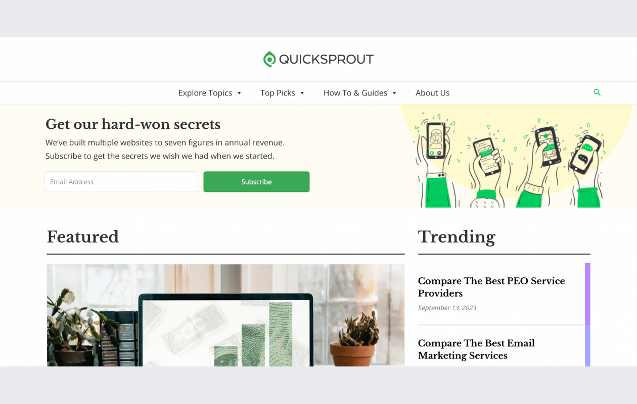 screenshot from quicksprout main page