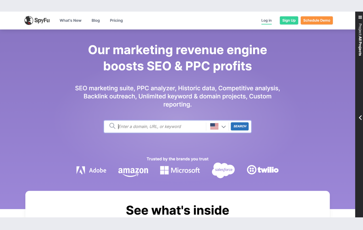 screenshot spyfu main page
