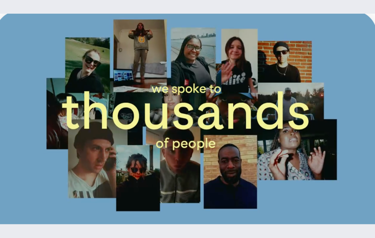 screenshot from a video on pinterest showing multiple pictures of people with the text "we spoke to thousands of people" on it