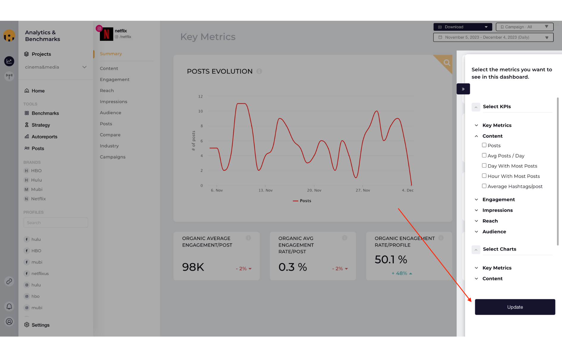 Profile summary in Socialinsider