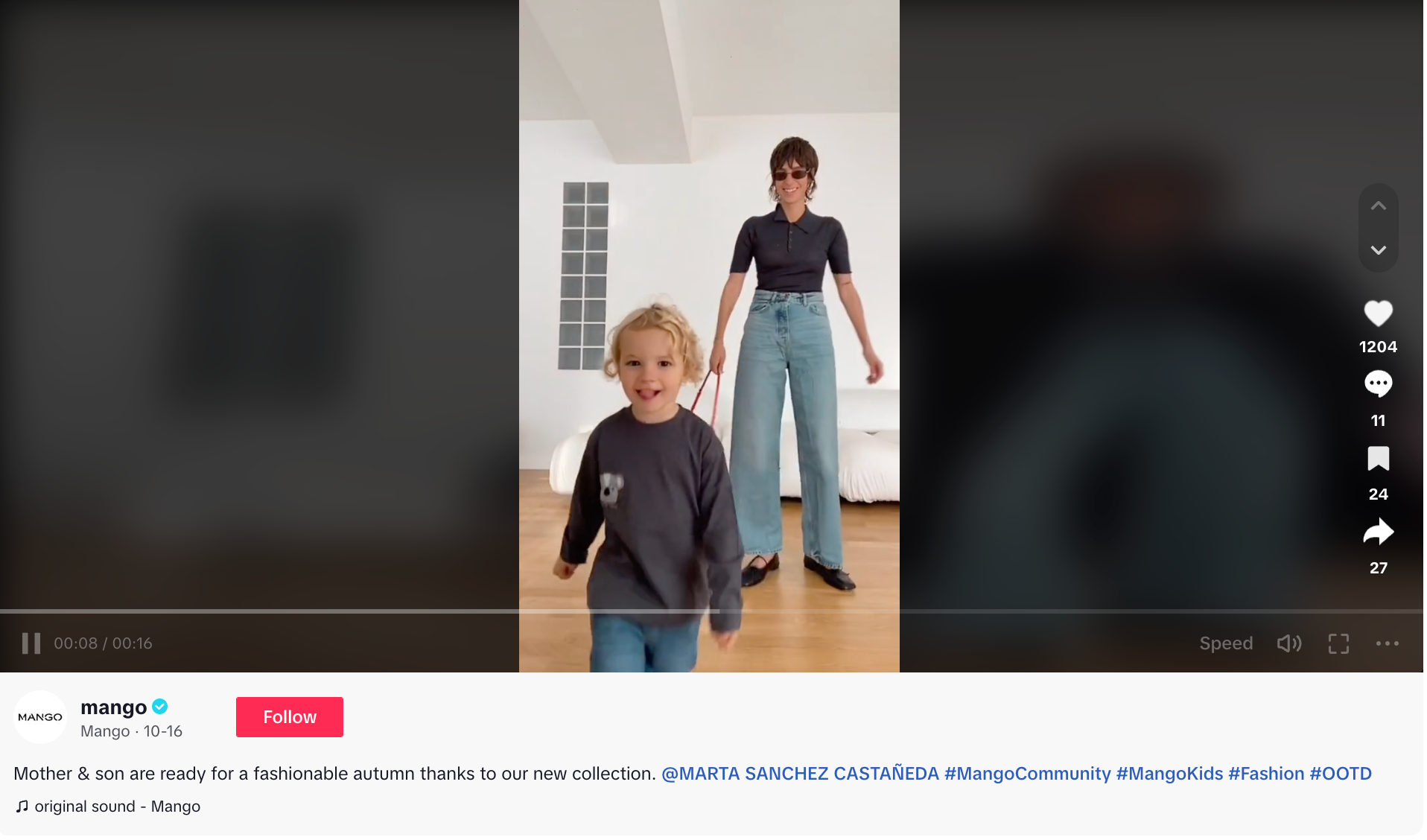 screenshot from mango's tiktok with a brunette woman and her kid, matching outfits