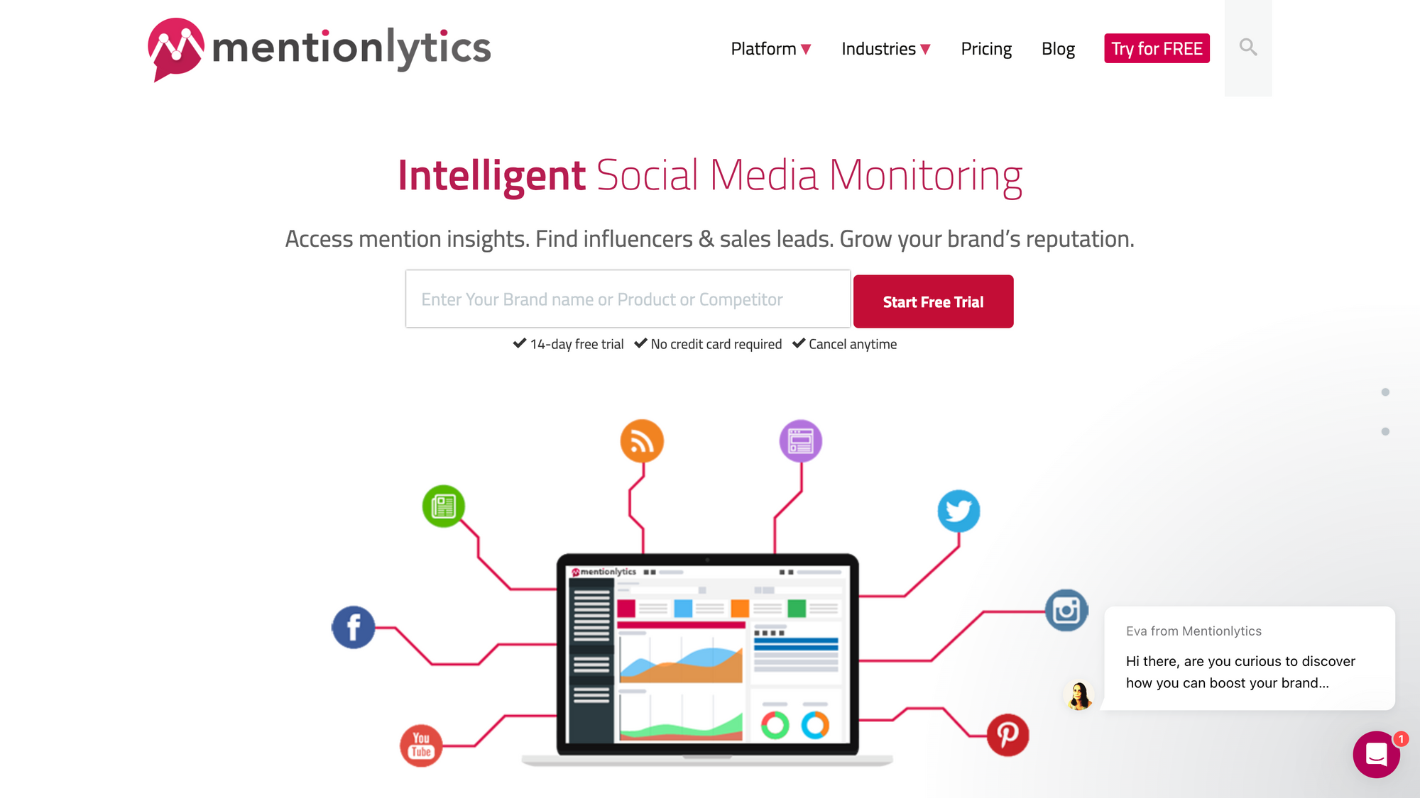 screenshot from the main page of mentionlytics
