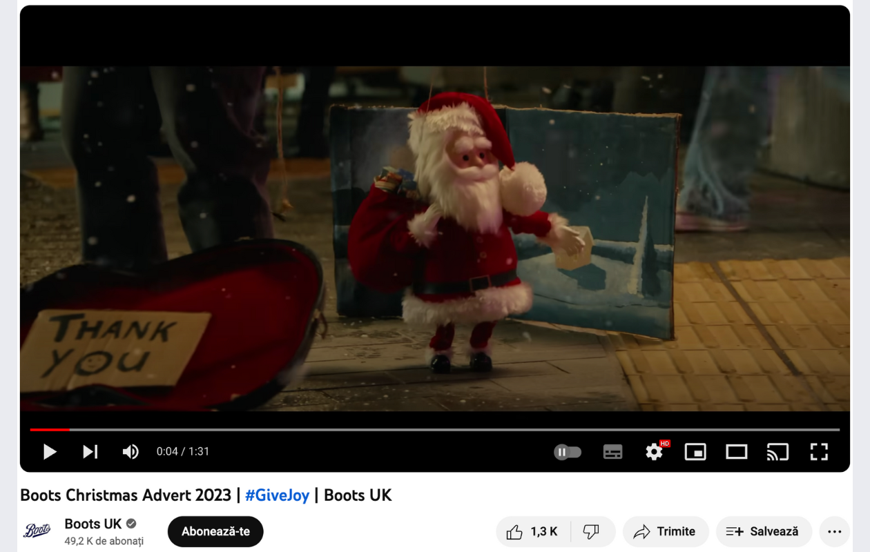 screenshot from boots's youtube commercial for christmas 2023