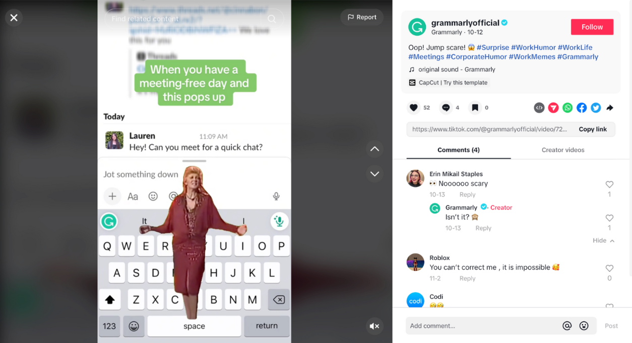 grammarly tiktok post example socialinsider