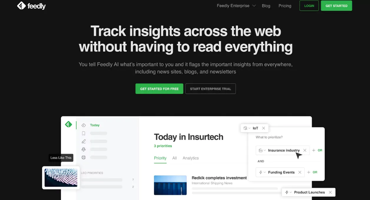 feedly homepage competitive analysis tool
