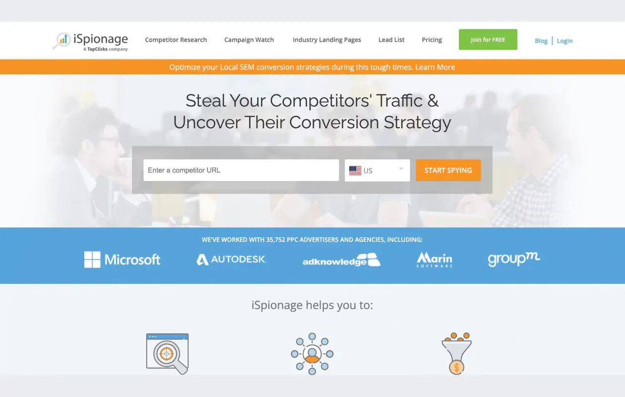 ispionage homepage competitive analysis tool