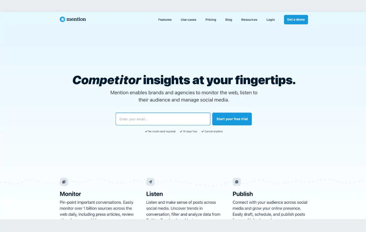 mention homepage competitive analysis tool