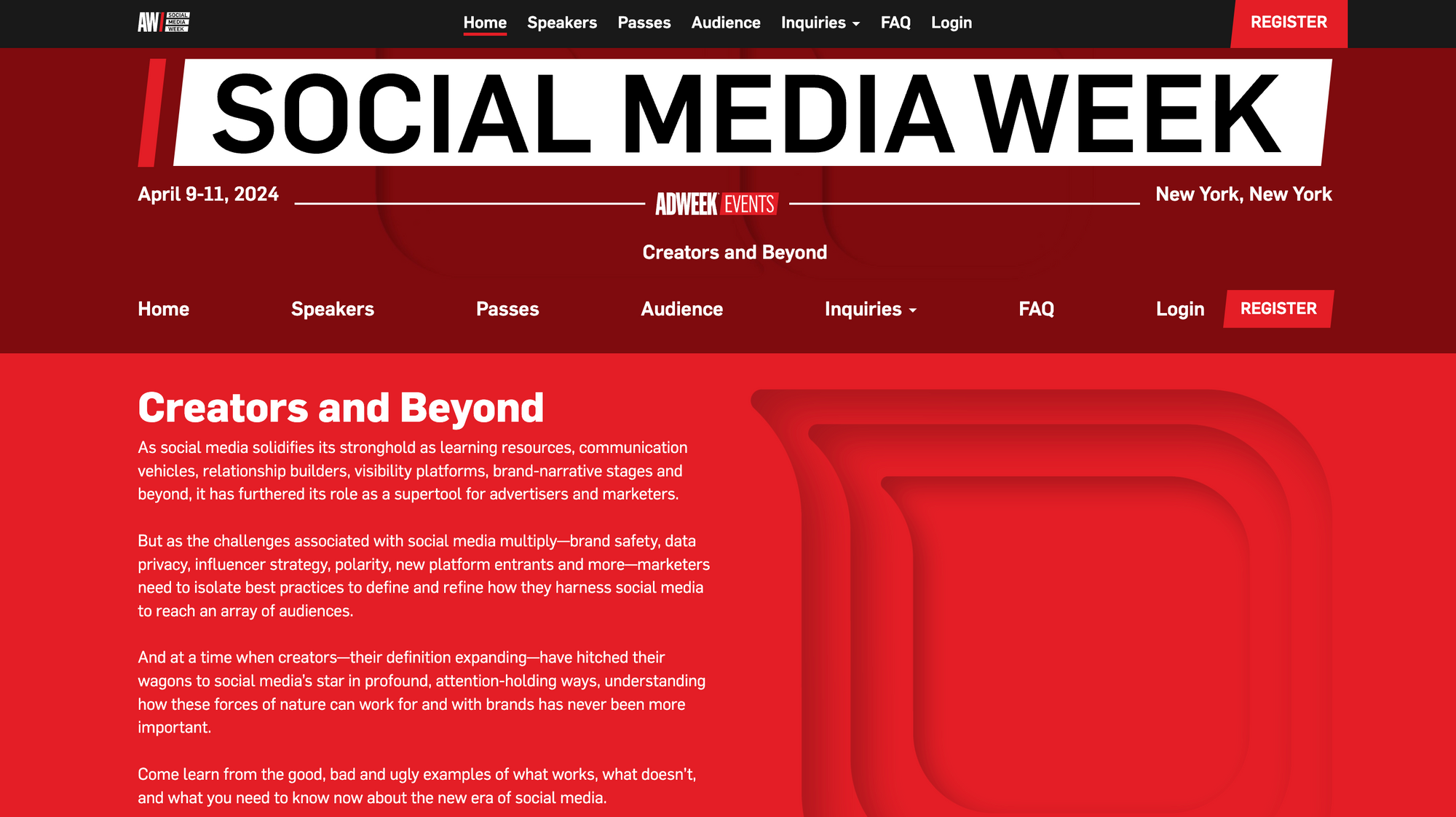 screenshot from the main page of social media week by adweek