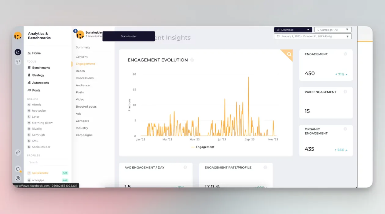 Socialinsider's Facebook analytics tools