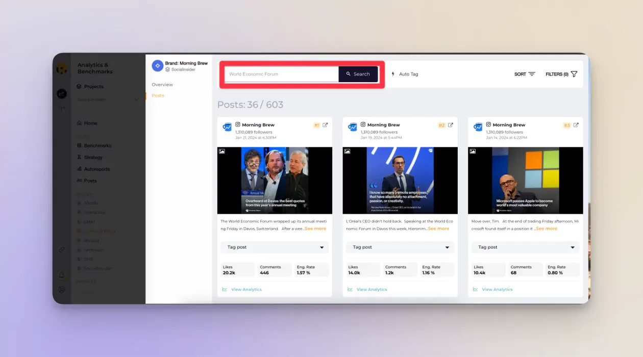 Tag and group social media posts with Socialinsider