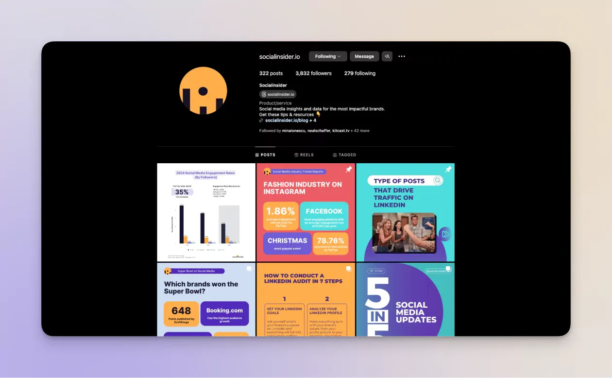 socialinsider's instagram profile