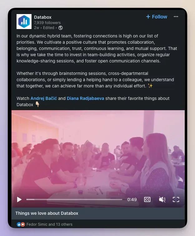Databox's LinkedIn post