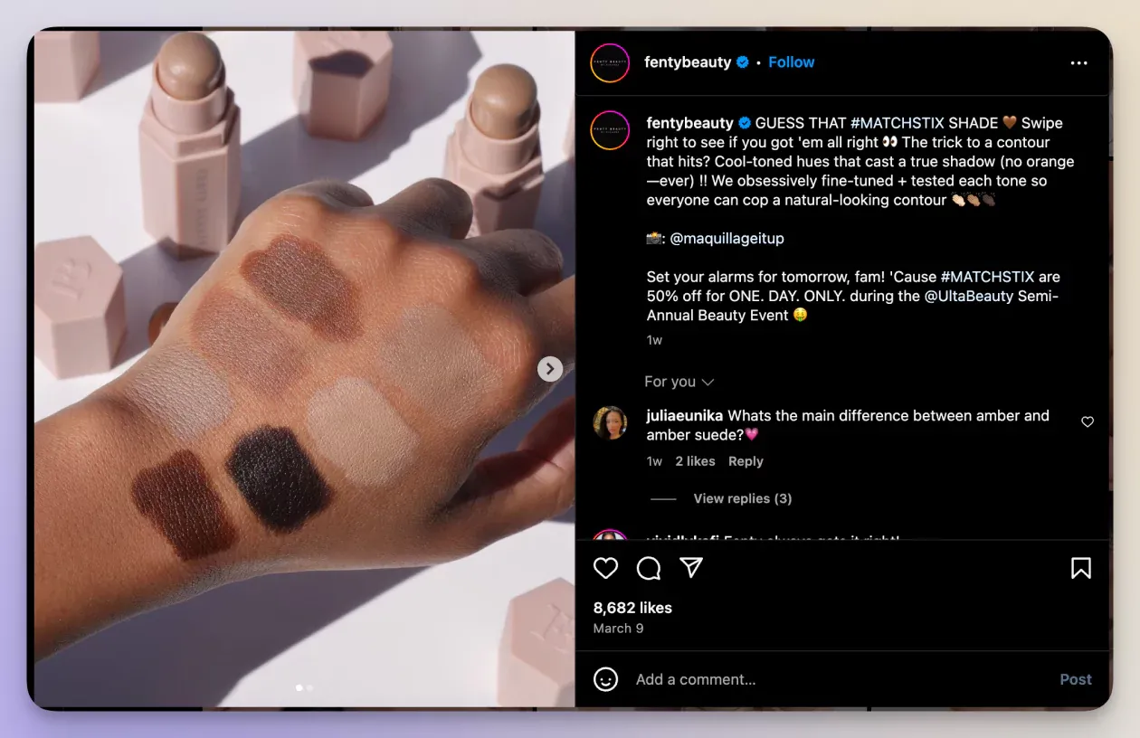 Fenty uses carousel posts to promote their products