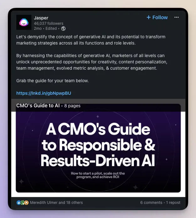 Jasper LinkedIn guide post example