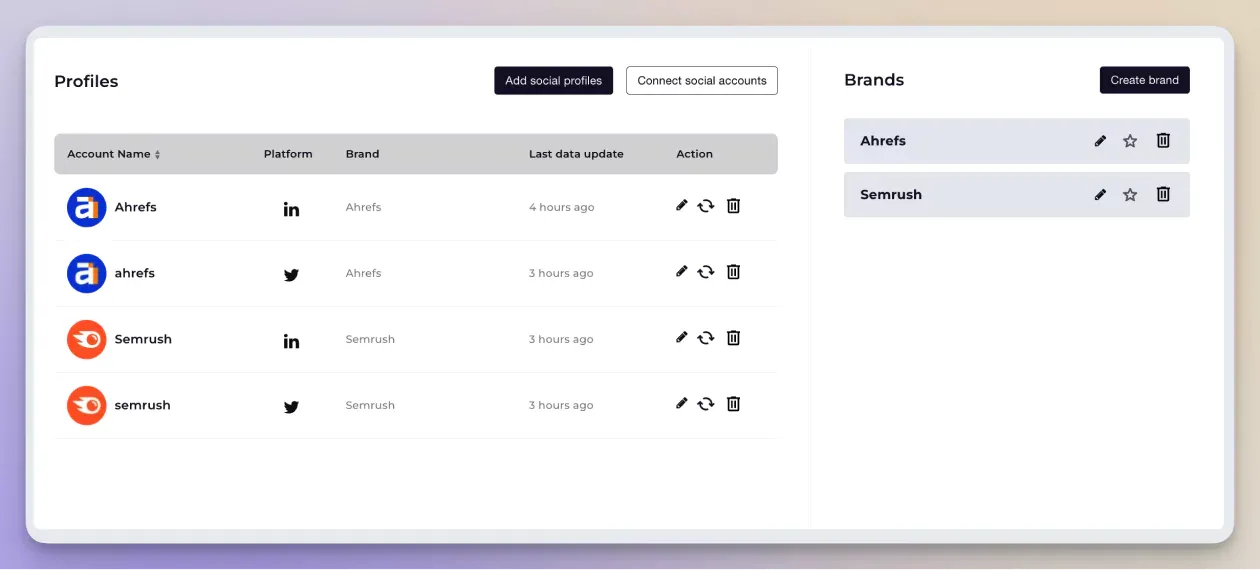 homepage profiles and brands social media analysis