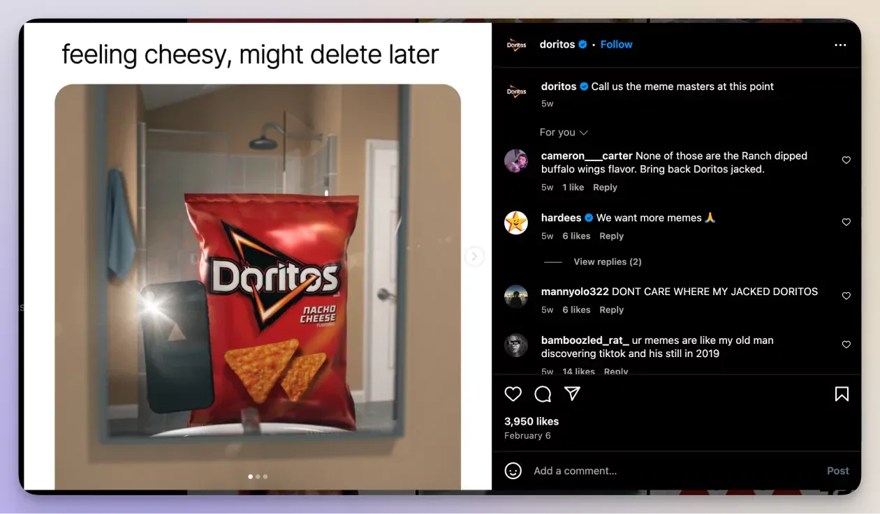 Doritos meme on Instagram example