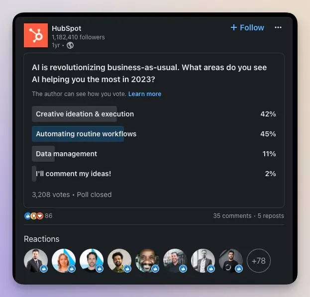 Hubspot post on LinkedIn